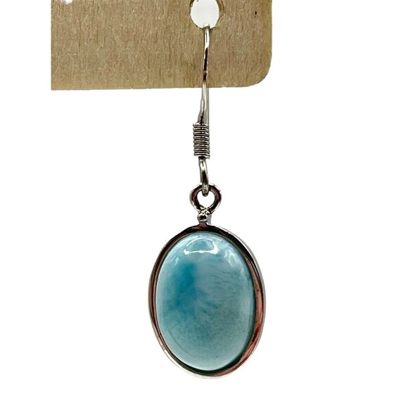 925 Sterling Silver KHR Larimar Oval Ca Dangle Drop Earrings Simple Blue - Picture 6 of 8